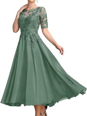Elegant Green Lace A-Line Dress for Women Mother of the Bride